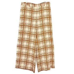Worthington Women's Wide Leg Drawn Plaid Satin Pants Size 18 Cream Brown NWT
